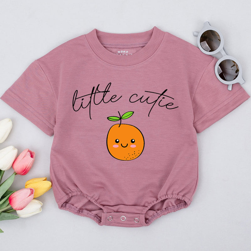 Little Cutie Baby Romper with Smiling Orange Face Comfortable Cotton Outfit for Baby Showers or Casual Wear Bright Fruit Design