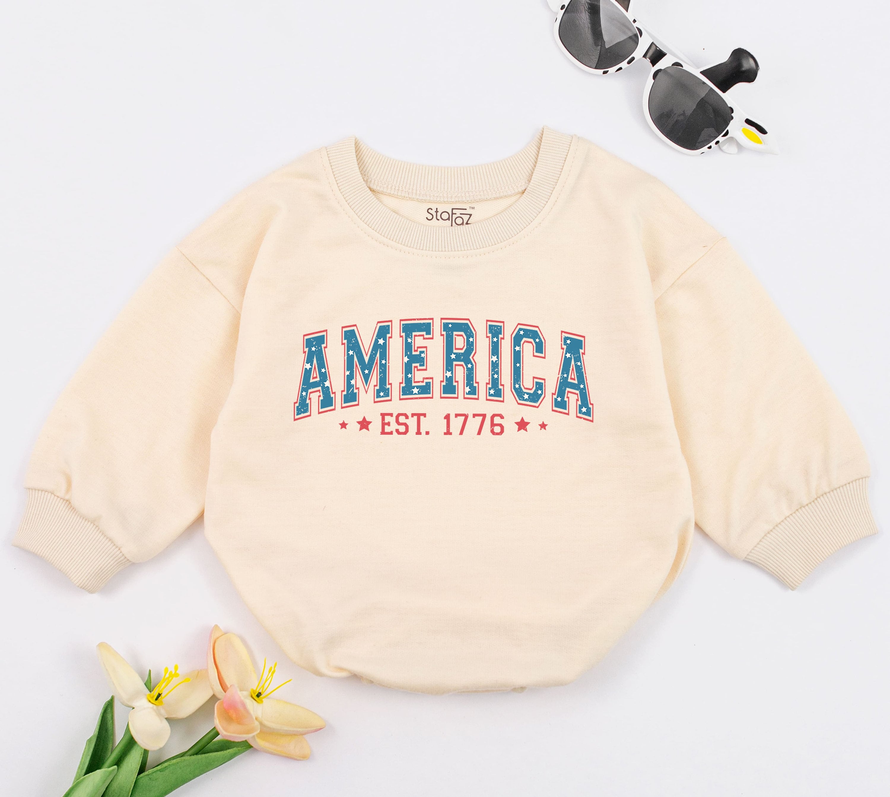 America 1776 Baby Romper Patriotic Bodysuit Infant July 4th Outfit Red White Blue Stars USA Celebration Cotton Soft Comfortable