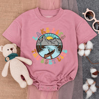 Lake Life Baby Romper Short Sleeve with Mountains and Sun Soft Cotton Outdoor Adventure Bodysuit Cute Gift for Summer Baby Clothes