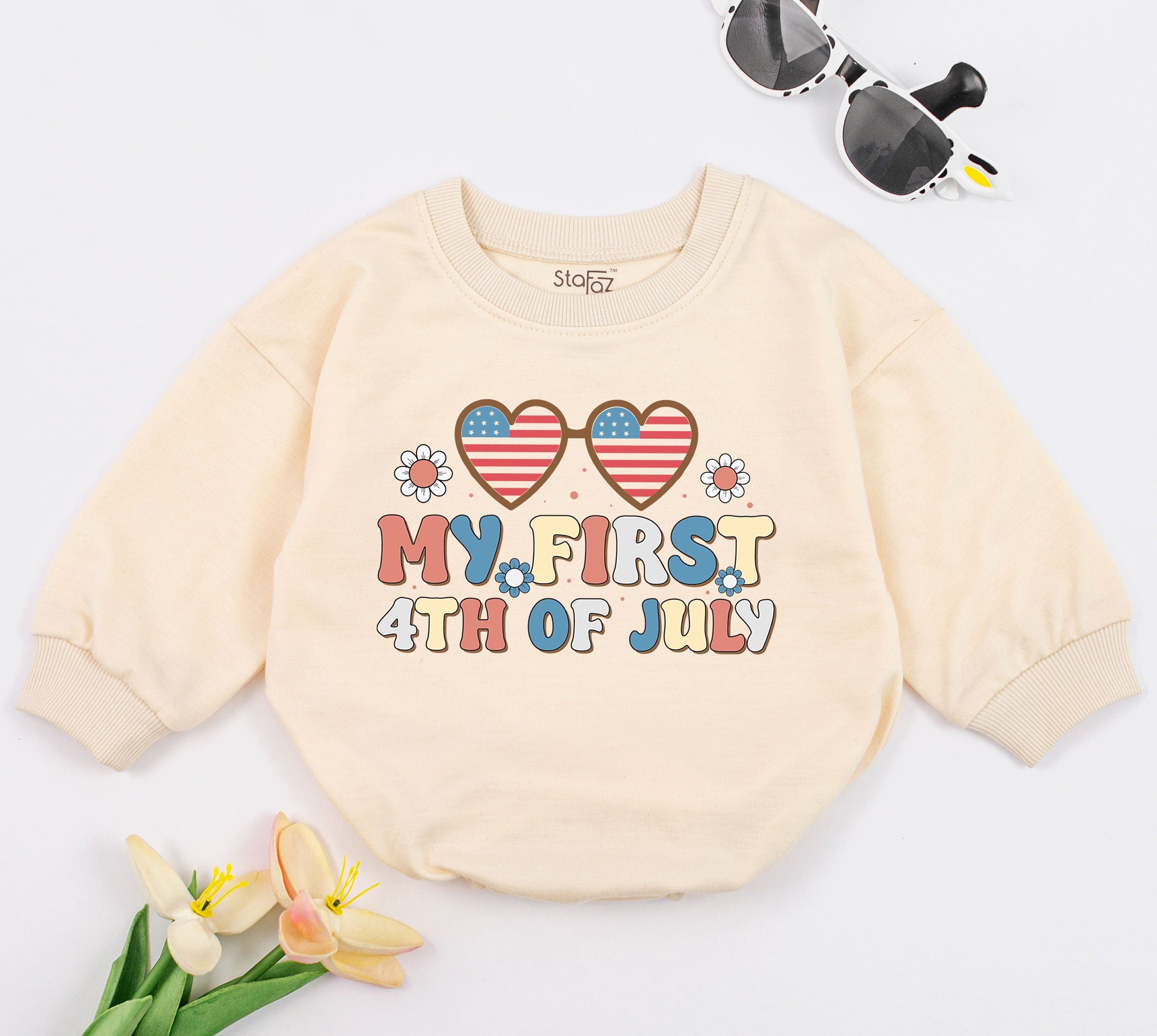 My First 4th of July Baby Romper with Patriotic Hearts