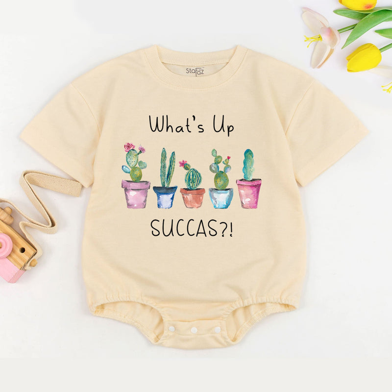 What's Up Succa Baby Romper with Cactus Design Funny Gift Unisex Hipster Clothes Soft Cotton Bodysuit for Baby or Toddler Party Wear