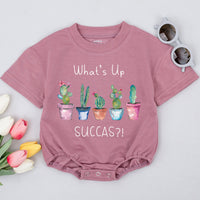What's Up Succa Baby Romper with Cactus Design Funny Gift Unisex Hipster Clothes Soft Cotton Bodysuit for Baby or Toddler Party Wear