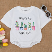 What's Up Succa Baby Romper with Cactus Design Funny Gift Unisex Hipster Clothes Soft Cotton Bodysuit for Baby or Toddler Party Wear
