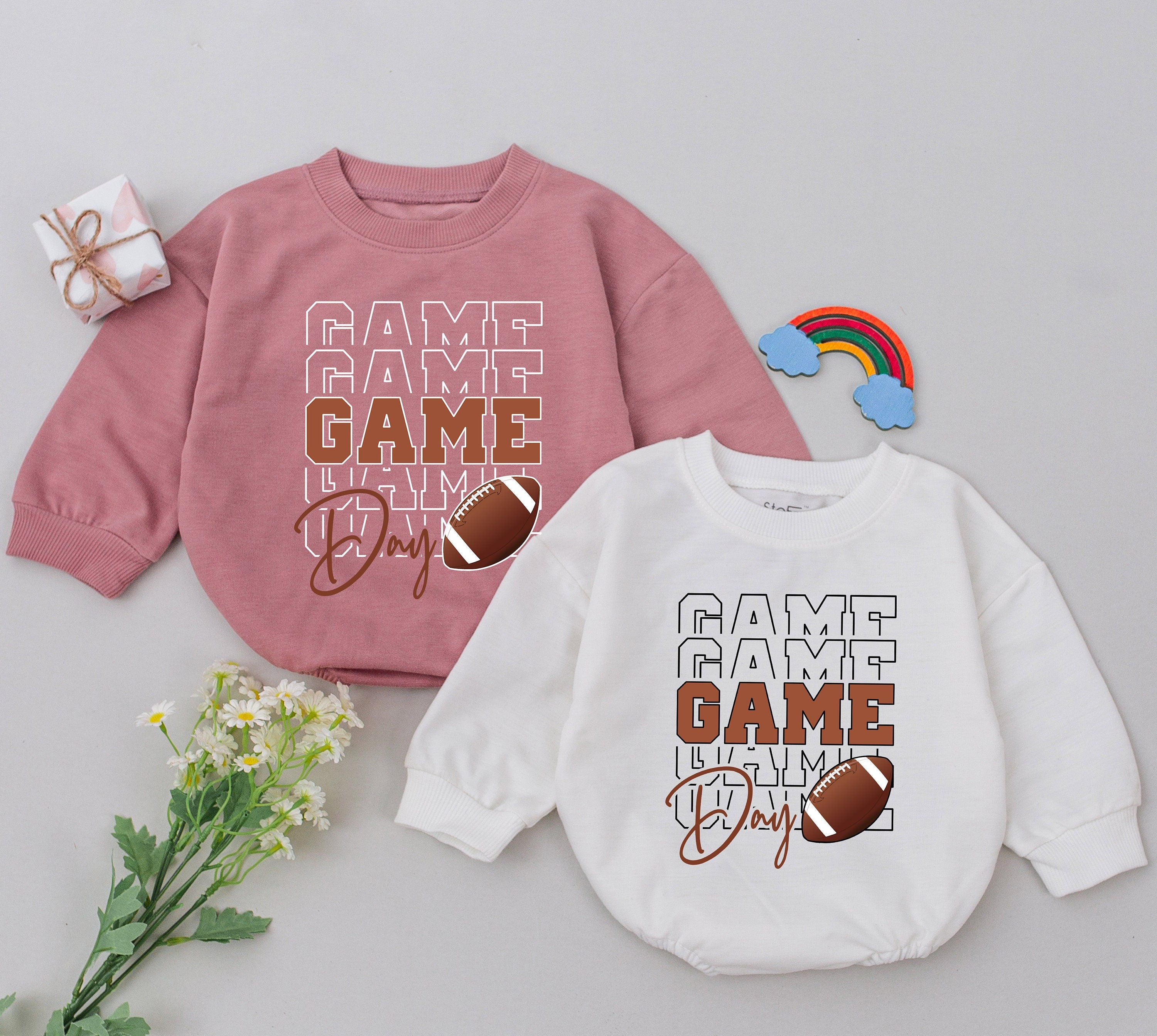 Retro Game Day Football Romper for Baby Boys Fall Outfit Bubble Style Sporty Design with Football Graphic Comfortable Cotton