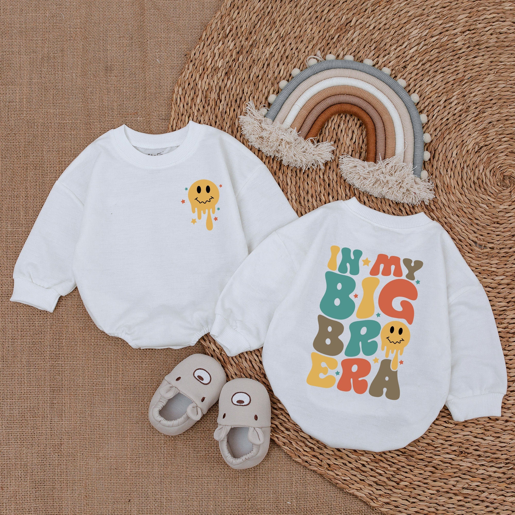 Vibrant Big Bro Era Baby Romper Colorful Smiley Face Bodysuit Fun Pregnancy Announcement Outfit Soft Cotton Baby Boy Gift