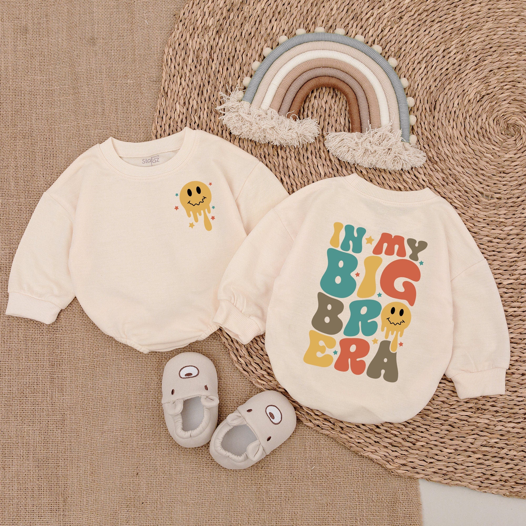Vibrant Big Bro Era Baby Romper Colorful Smiley Face Bodysuit Fun Pregnancy Announcement Outfit Soft Cotton Baby Boy Gift