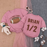 Personalized It's Halftime Football Baby Romper, Custom 1/2 Birthday Outfit, Soft Cotton Long Sleeve for Baby Milestone Photos & Gameday