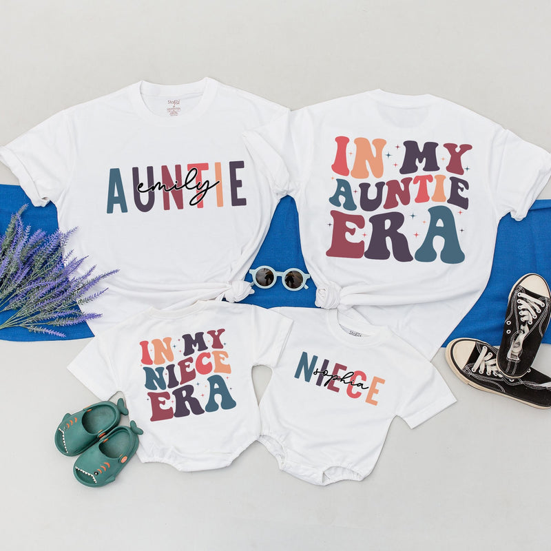 In My Auntie Era Shirt Retro Matching Family Outfit for Niece Auntie Gift Cotton Comfort Vibrant Colors Personalized Names Custom Design