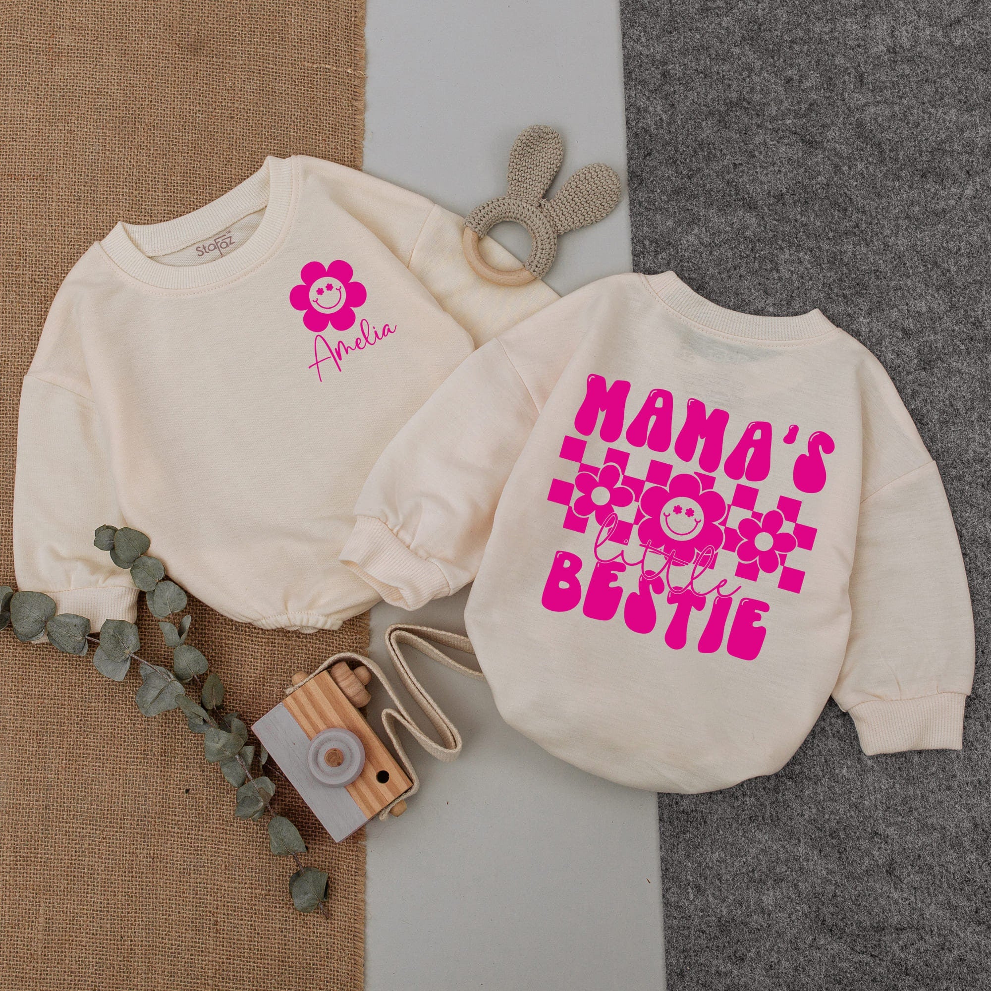 Mama's Bestie Personalized Baby Romper with Floral Graphics