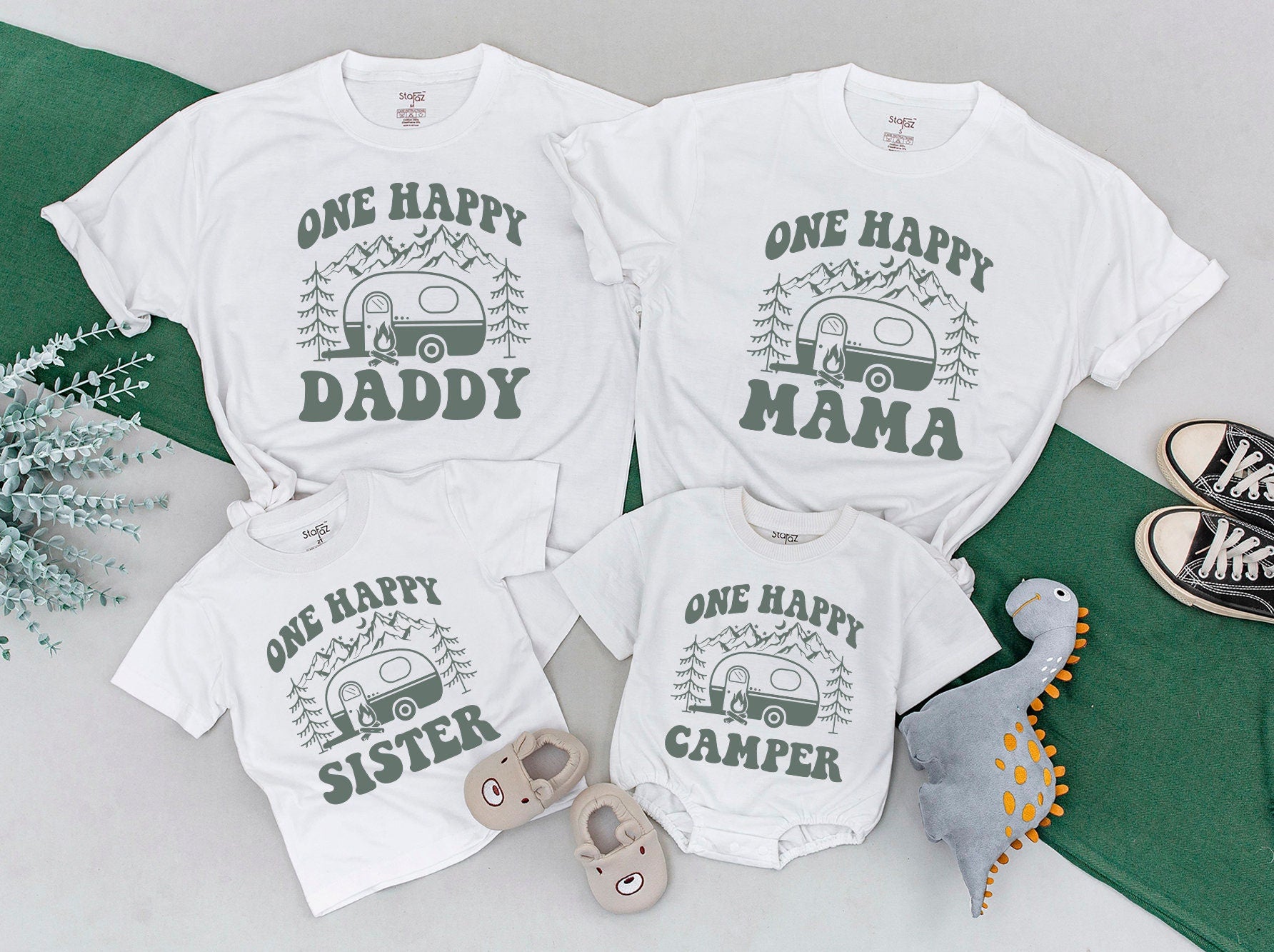 One Happy Camper Family Shirts with Vintage Camper Design