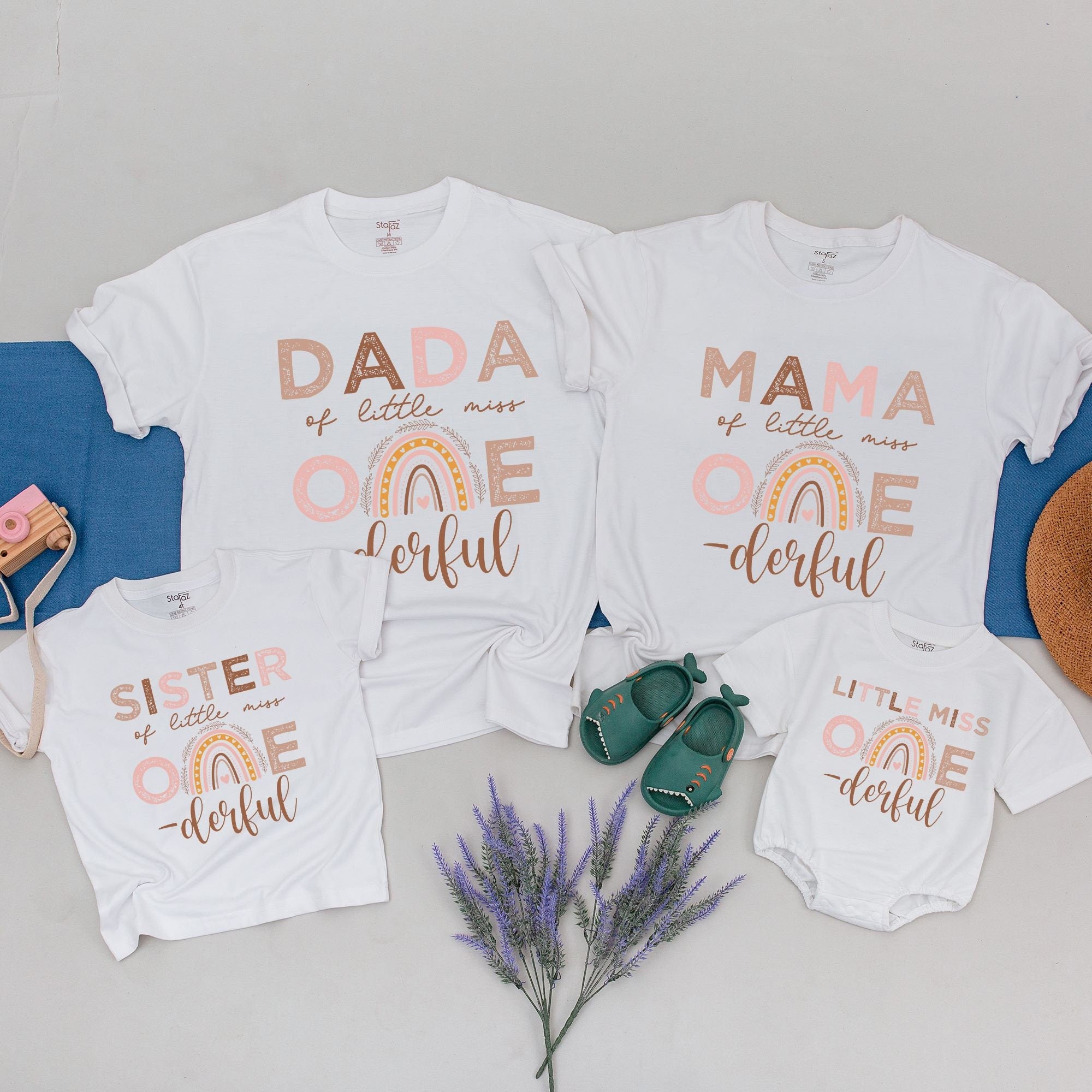 Matching Family First Birthday Outfit Boho ONE derful Shirts Custom Names Baby Girl Party Celebration Cotton Soft Cute Design