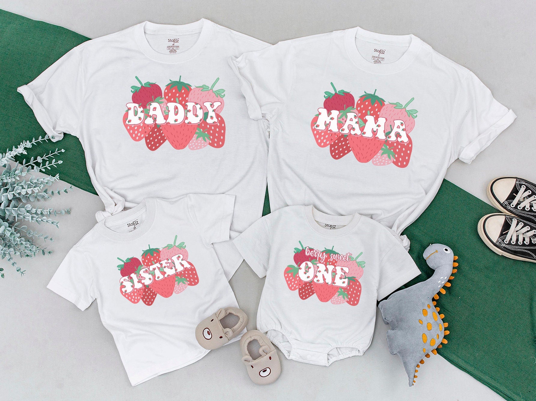 Berry First Birthday Family T-shirts with Strawberry Theme