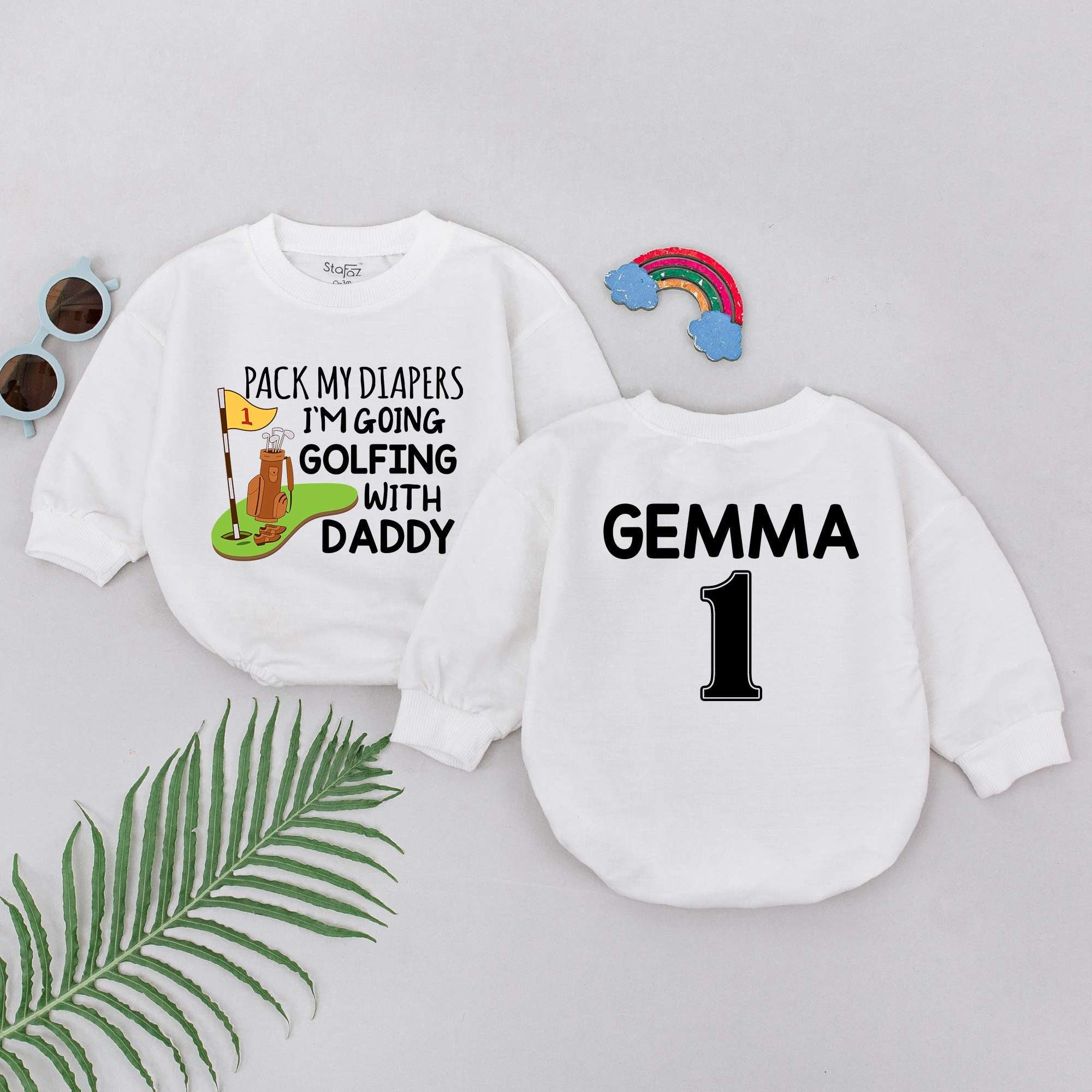 Personalized Golfing With Daddy Baby Romper Fun Golf Outfit Infant Boy Gift Cotton Soft Father's Day Newborn Baby Shower Clothing