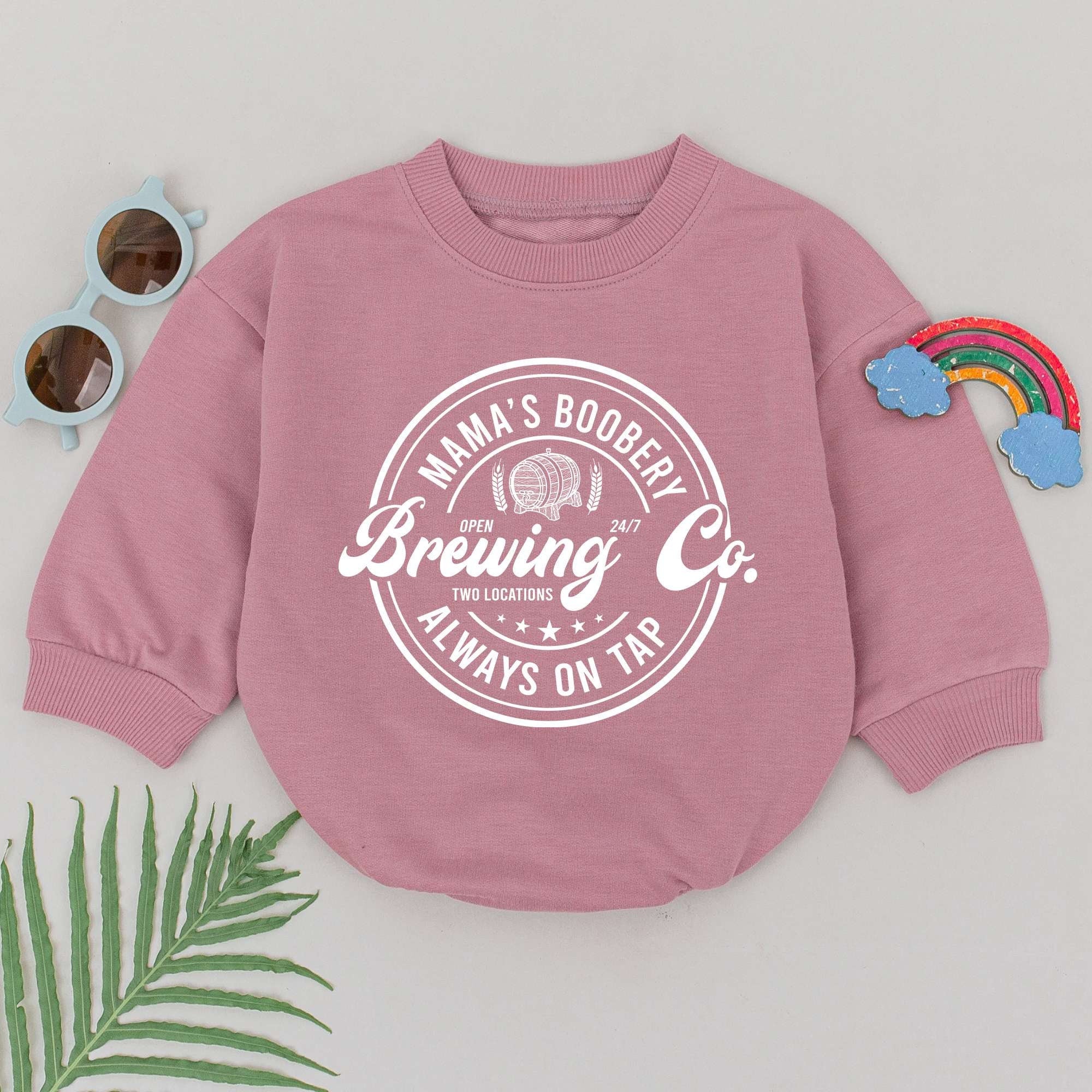 Mama's Boobery Romper for Baby Girl Breastfeeding Gift Always On Tap Pink or White Cotton Mother's Day Newborn Outfit Fun Graphic