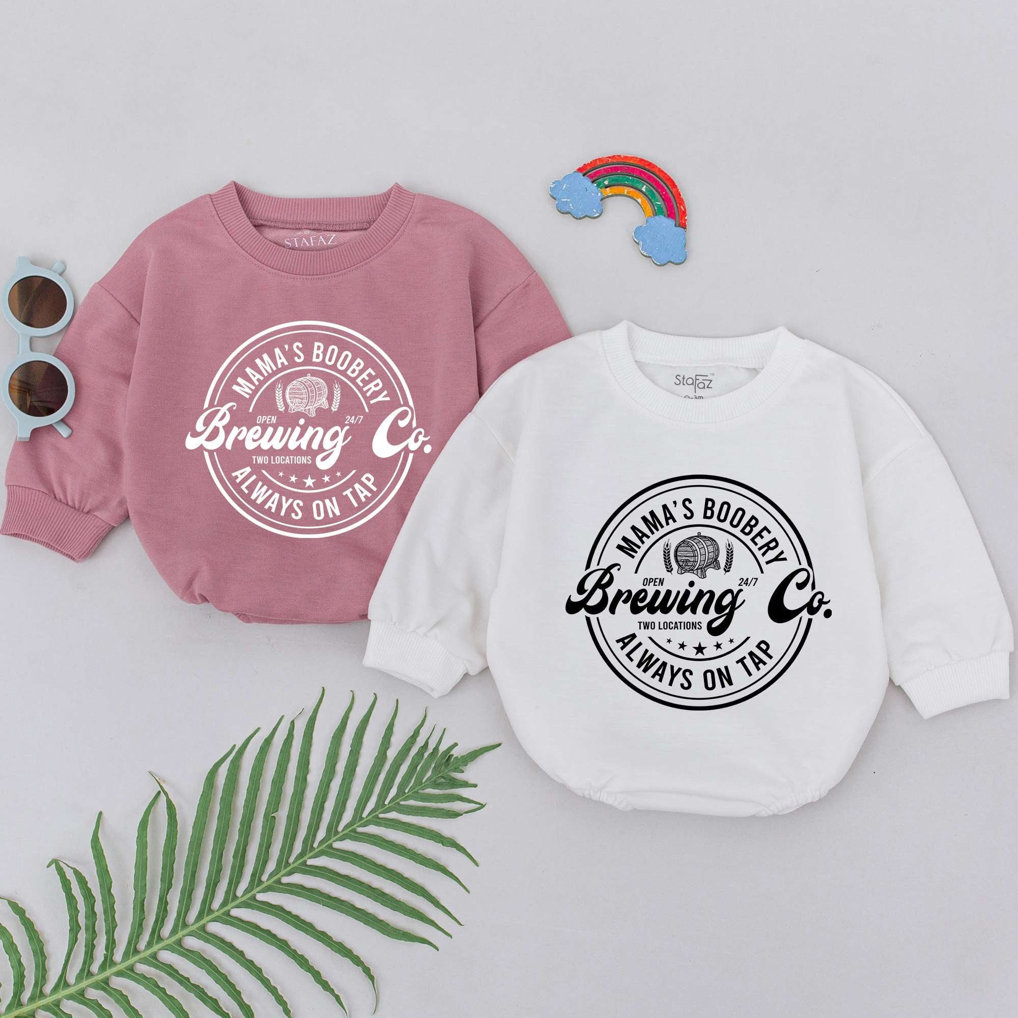Mama's Boobery Romper for Baby Girl Breastfeeding Gift Always On Tap Pink or White Cotton Mother's Day Newborn Outfit Fun Graphic