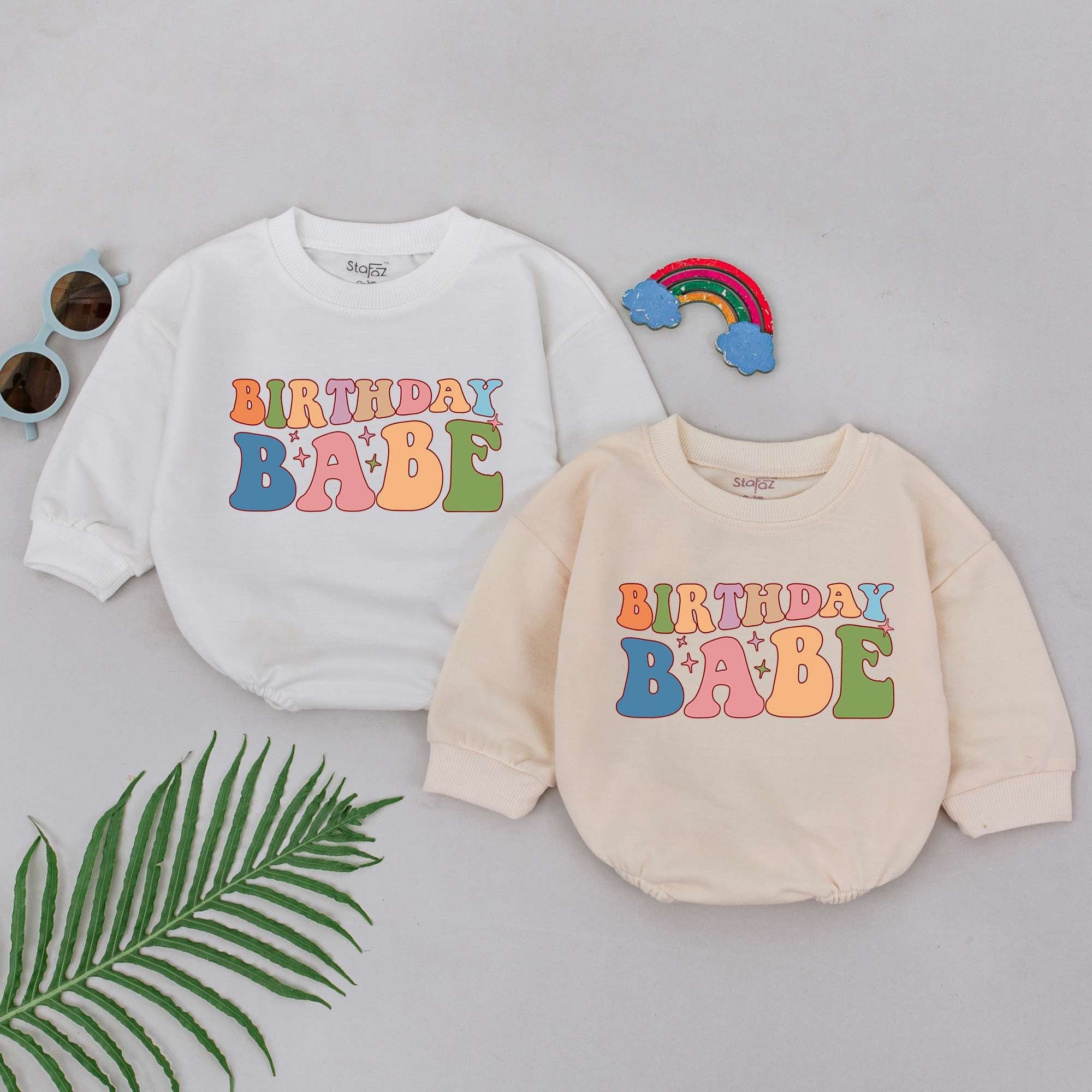 Birthday Babe Romper for Baby Girls Colorful Stars Design 1st Birthday Bodysuit Soft Cotton Outfit Festive Baby Shower Gift