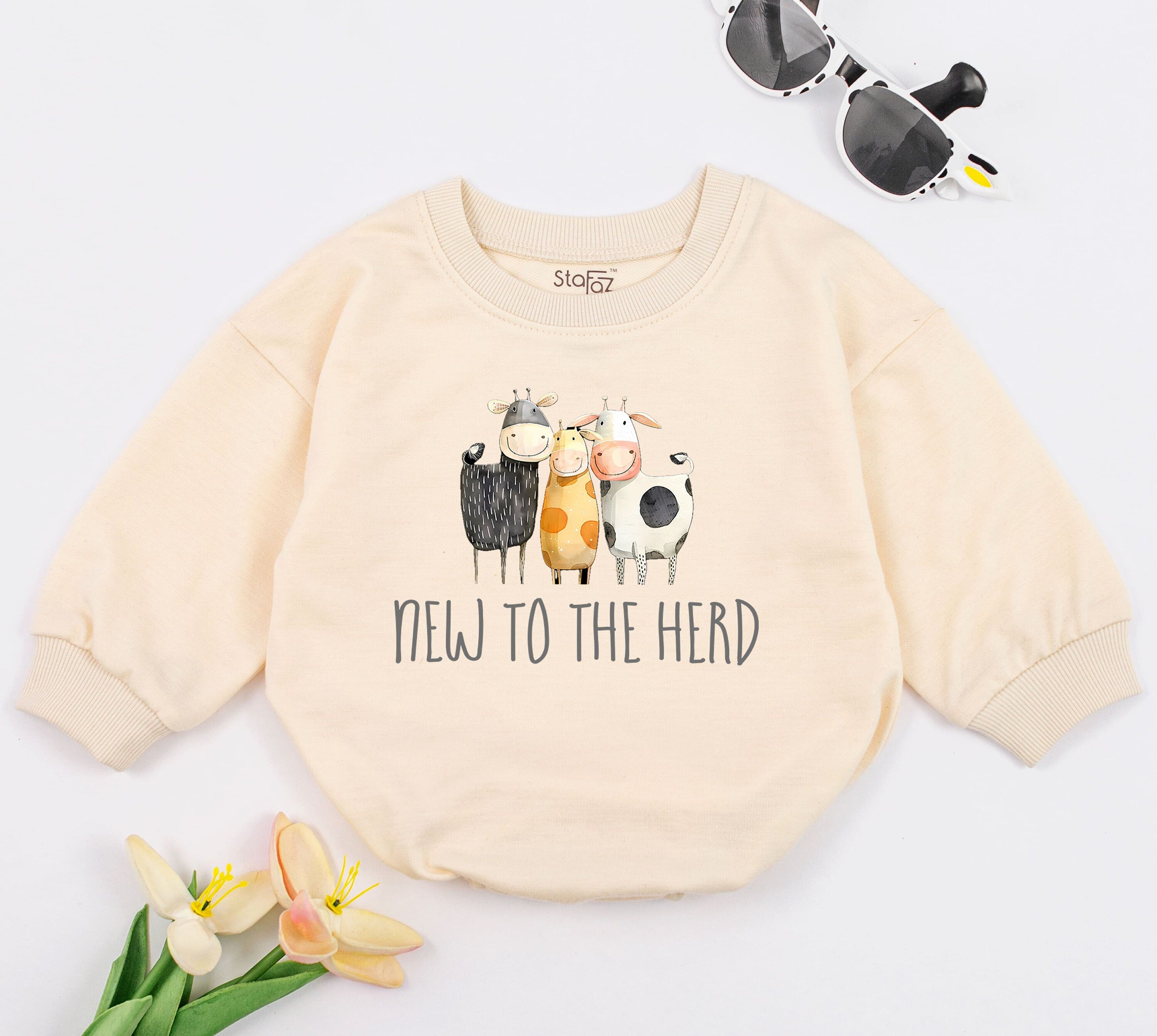 New to the Herd Baby Romper Cute Cow Announcement Outfit Farm-Themed Infant Clothes Soft Cotton Playful Baby Gift