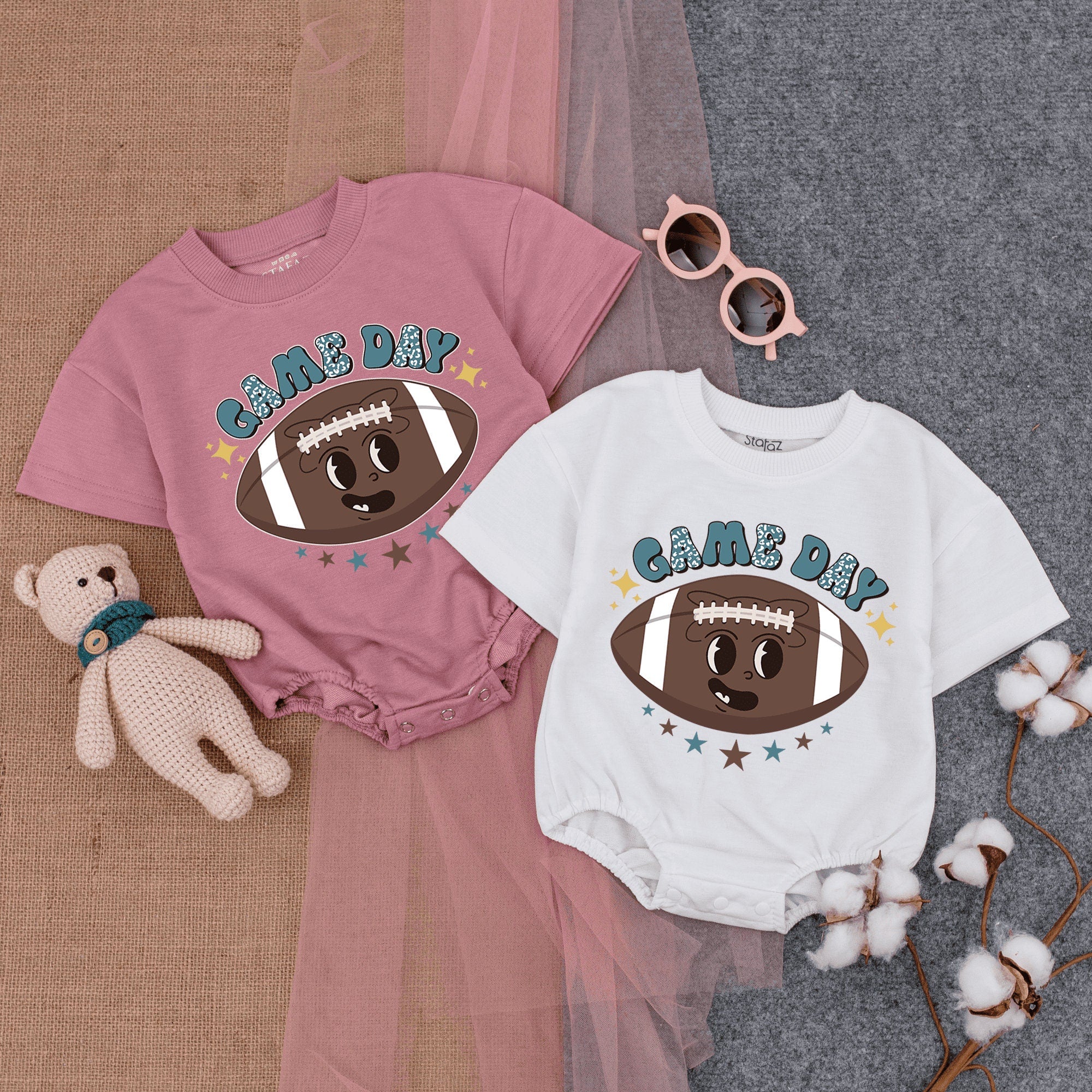 Game Day Bubble Romper Football Baby Outfit for Boys Girls Cozy Cotton Playful Cartoon Design Perfect for Sports Season Festivities