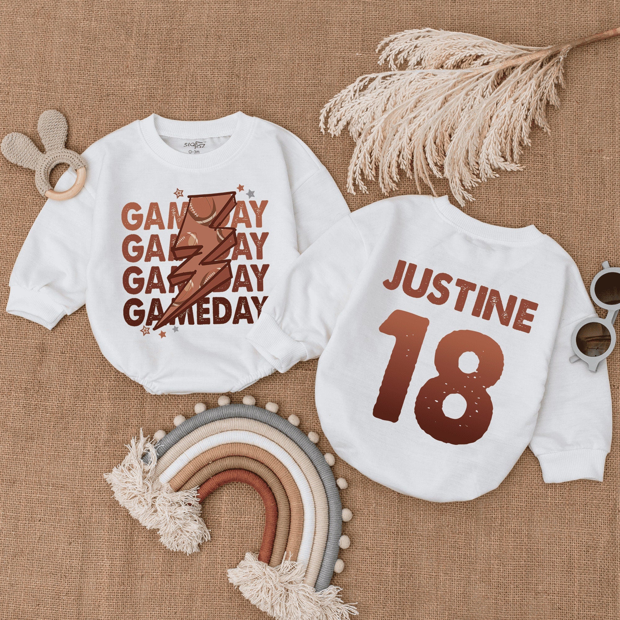 Game Day Baby Romper with Lightning Bolt Design