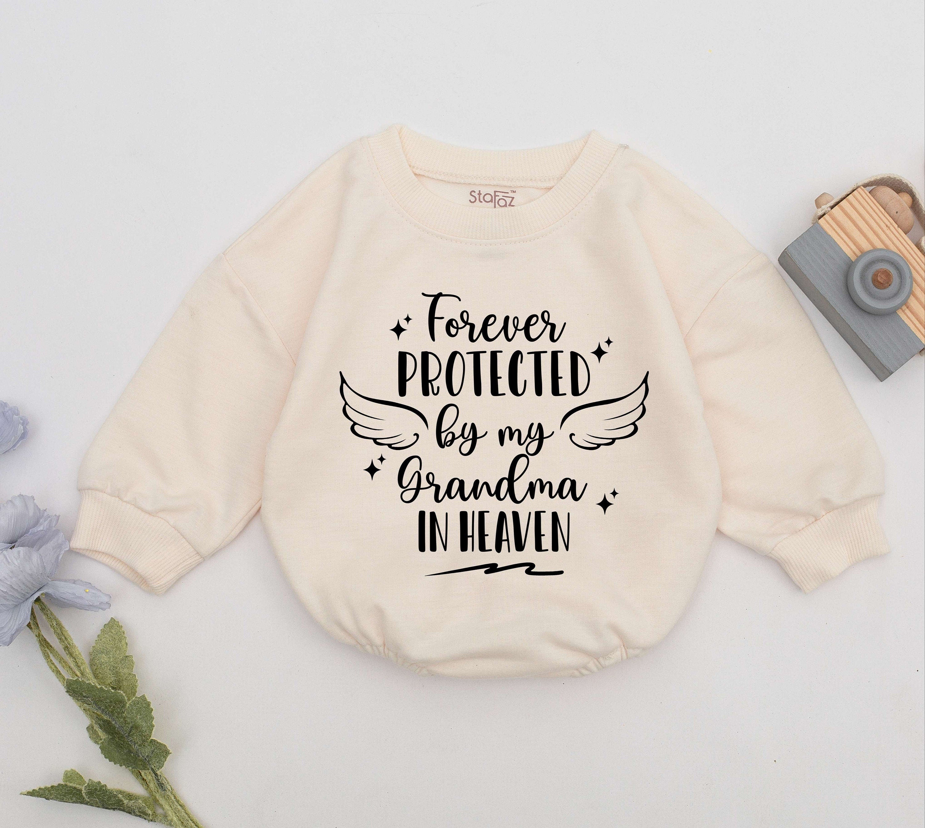 Forever Protected by Grandma Baby Romper with Angel Wings Sentimental Memorial Outfit Infant Shower Gift Custom Name Cotton Comfort