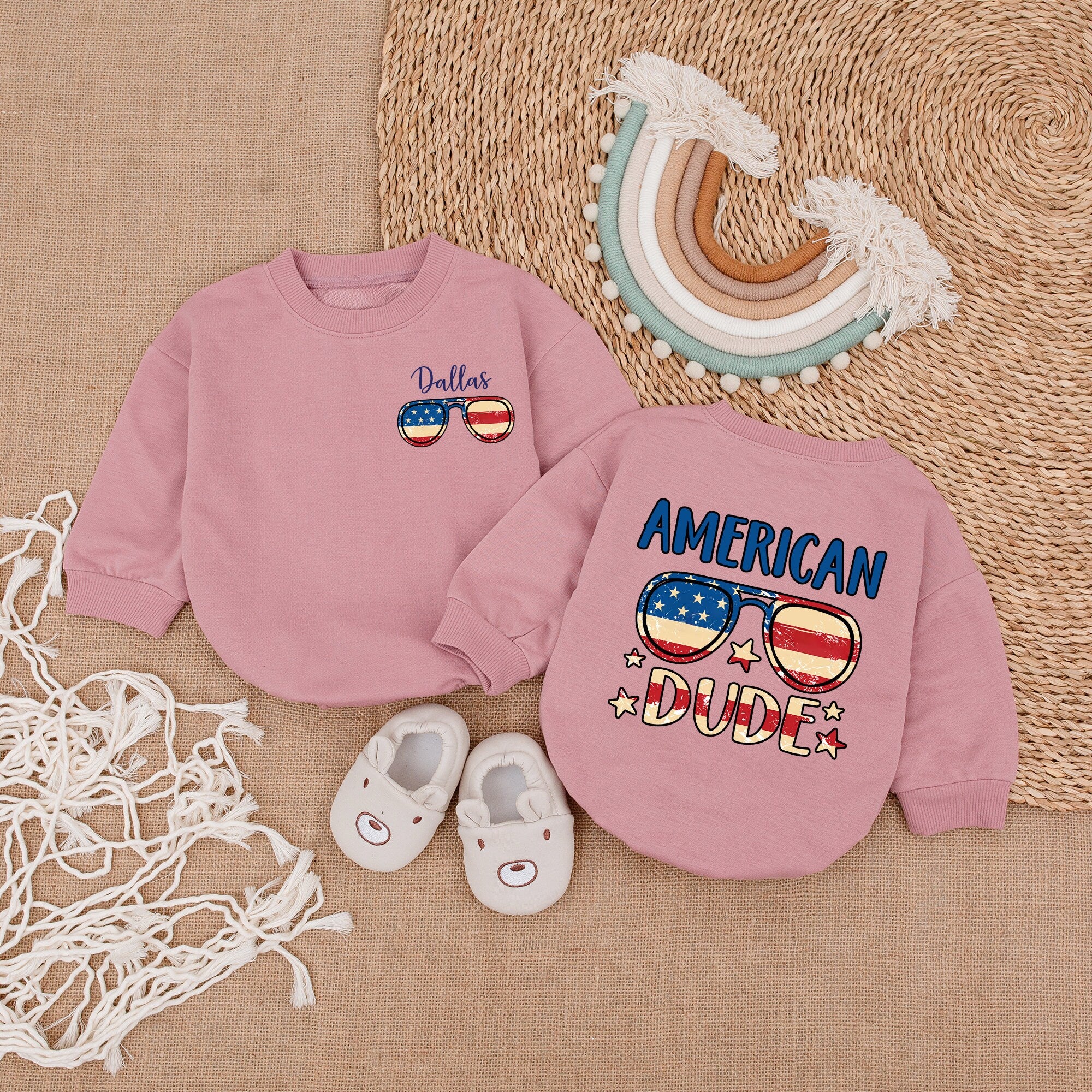 American Dude Retro Romper Patriotic Baby Outfit Red White Blue Sunglasses Design Soft Cotton 4th of July Newborn Toddler Clothes