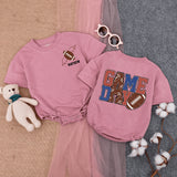 Football Game Day Baby Romper with Wings Customizable Text Infant Bodysuit Fun Sporty Outfit Vibrant Colors Soft Cotton Comfortable