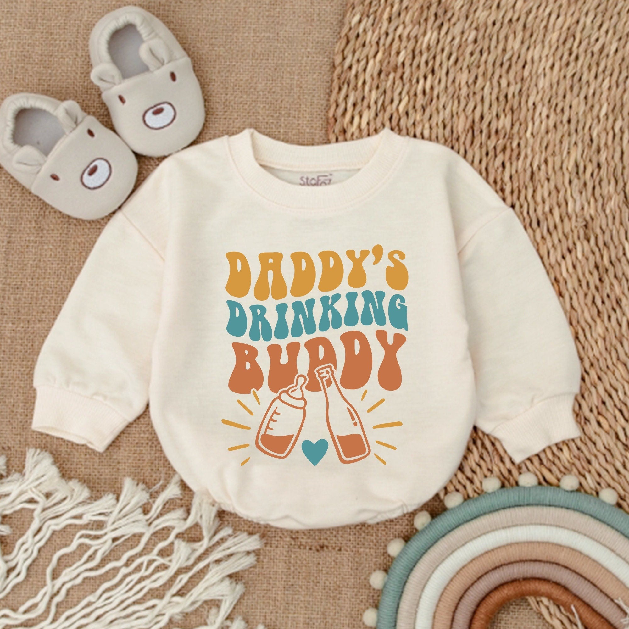 Daddy's Drinking Buddy Baby Romper with Retro Design Fun Gift for Father's Day Soft Cotton Infant Clothes Whimsical Baby Shower Present