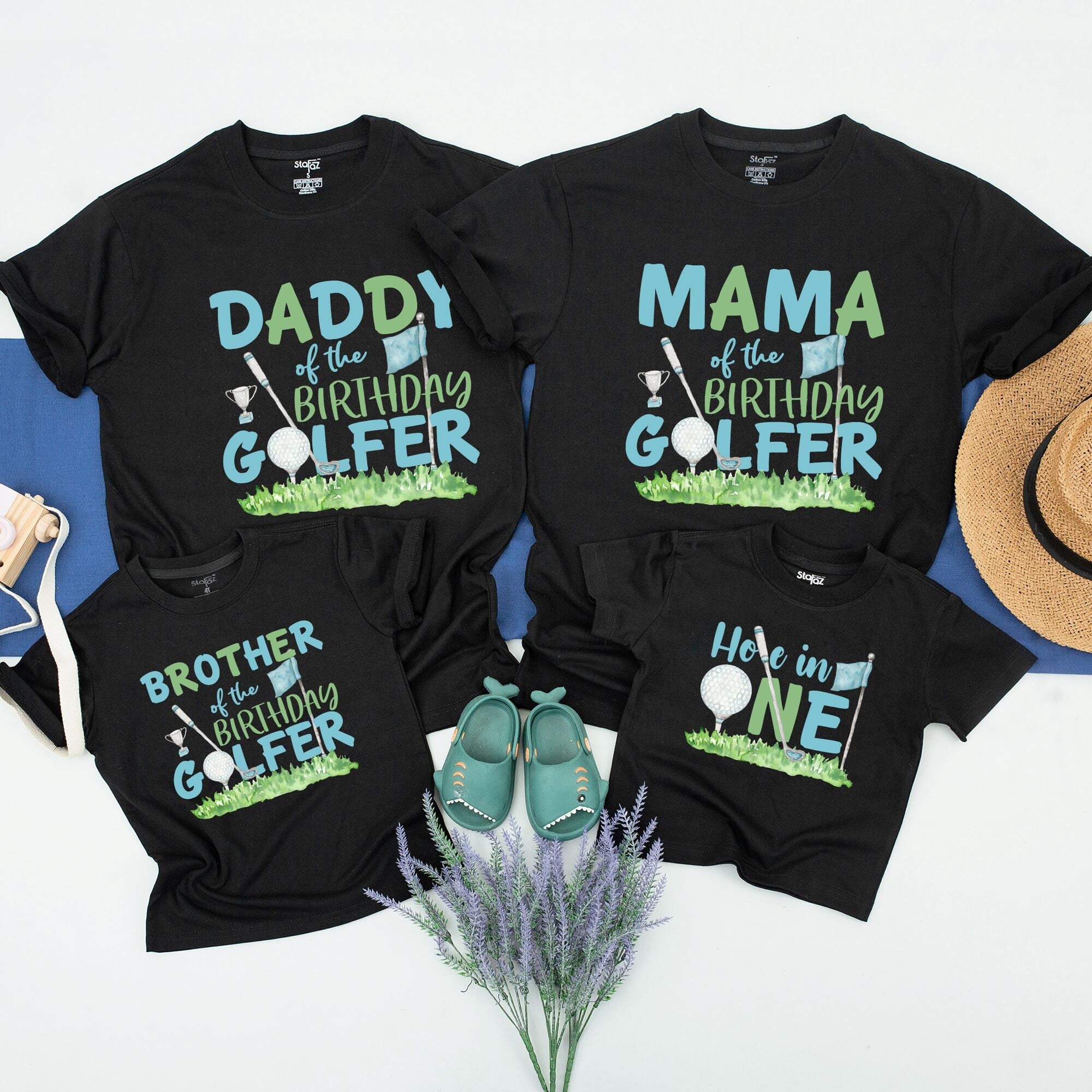 Golf Birthday Family Shirt Personalized Matching Tee for Mom Dad Baby Brother Sister Casual Party Outfit First Celebration Cotton