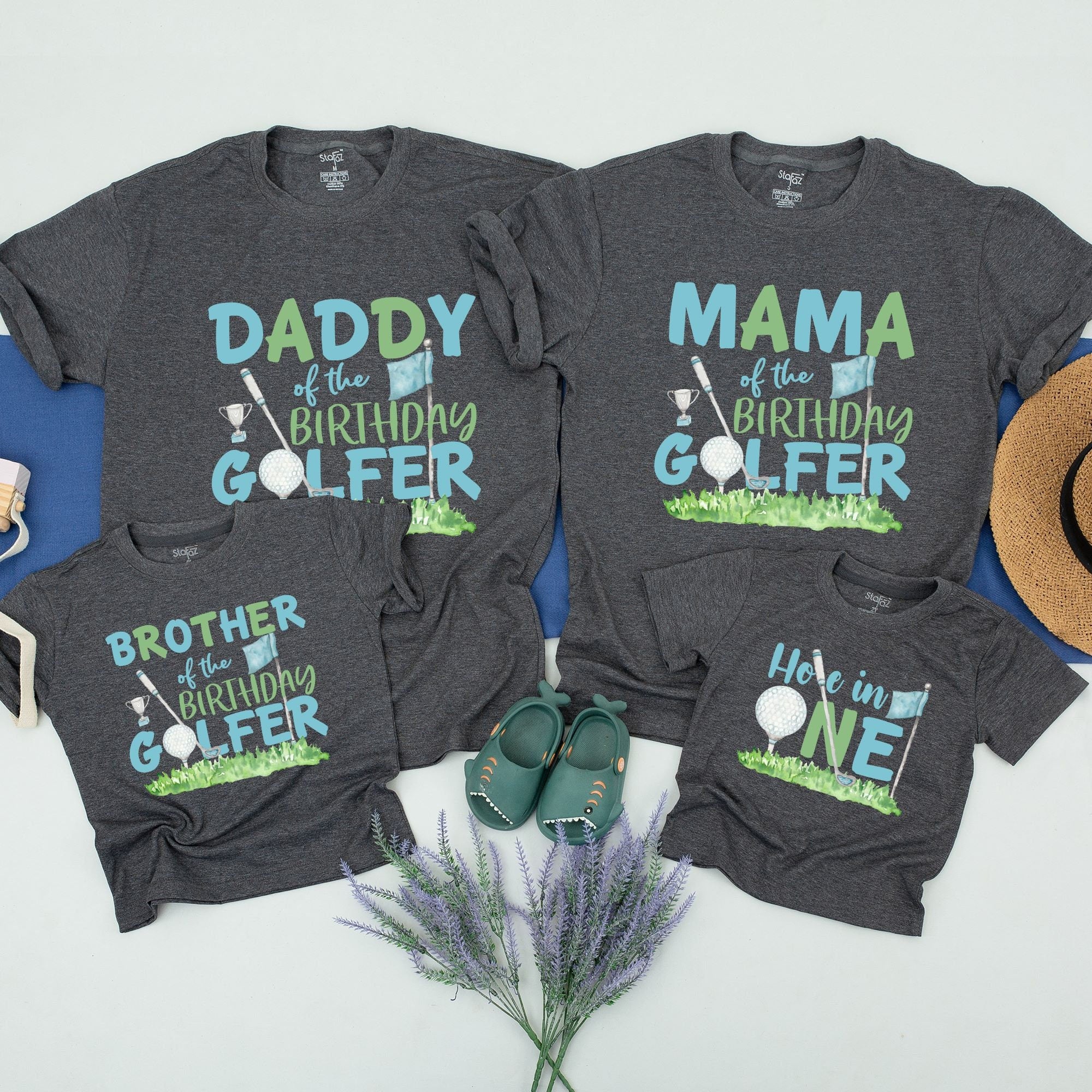 Golf Birthday Family Shirt Personalized Matching Tee for Mom Dad Baby Brother Sister Casual Party Outfit First Celebration Cotton