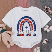 God Bless America Baby Romper Retro Patriotic Design Fourth of July Infant Outfit Soft Cotton Red White Blue Stars Comfortable Bodysuit