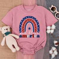 God Bless America Baby Romper Retro Patriotic Design Fourth of July Infant Outfit Soft Cotton Red White Blue Stars Comfortable Bodysuit