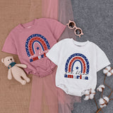 God Bless America Baby Romper Retro Patriotic Design Fourth of July Infant Outfit Soft Cotton Red White Blue Stars Comfortable Bodysuit