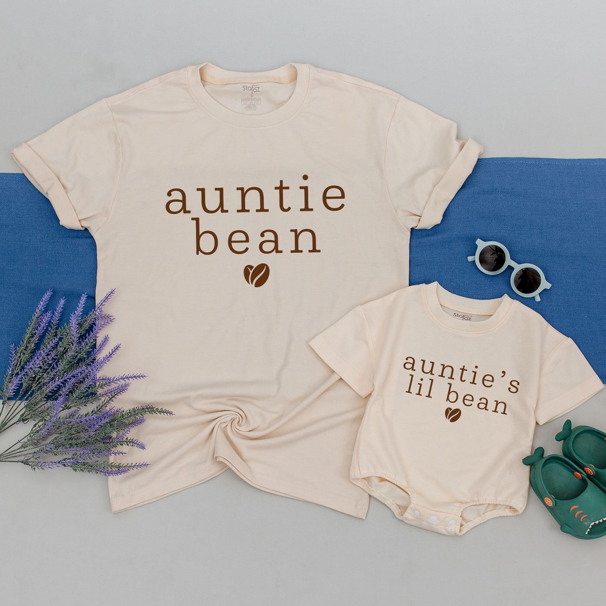 Auntie Bean and Auntie's Lil Bean Matching Shirts Cozy Cotton Gift for Aunt and Niece Nephew Minimalist Coffee Theme Family Outfit