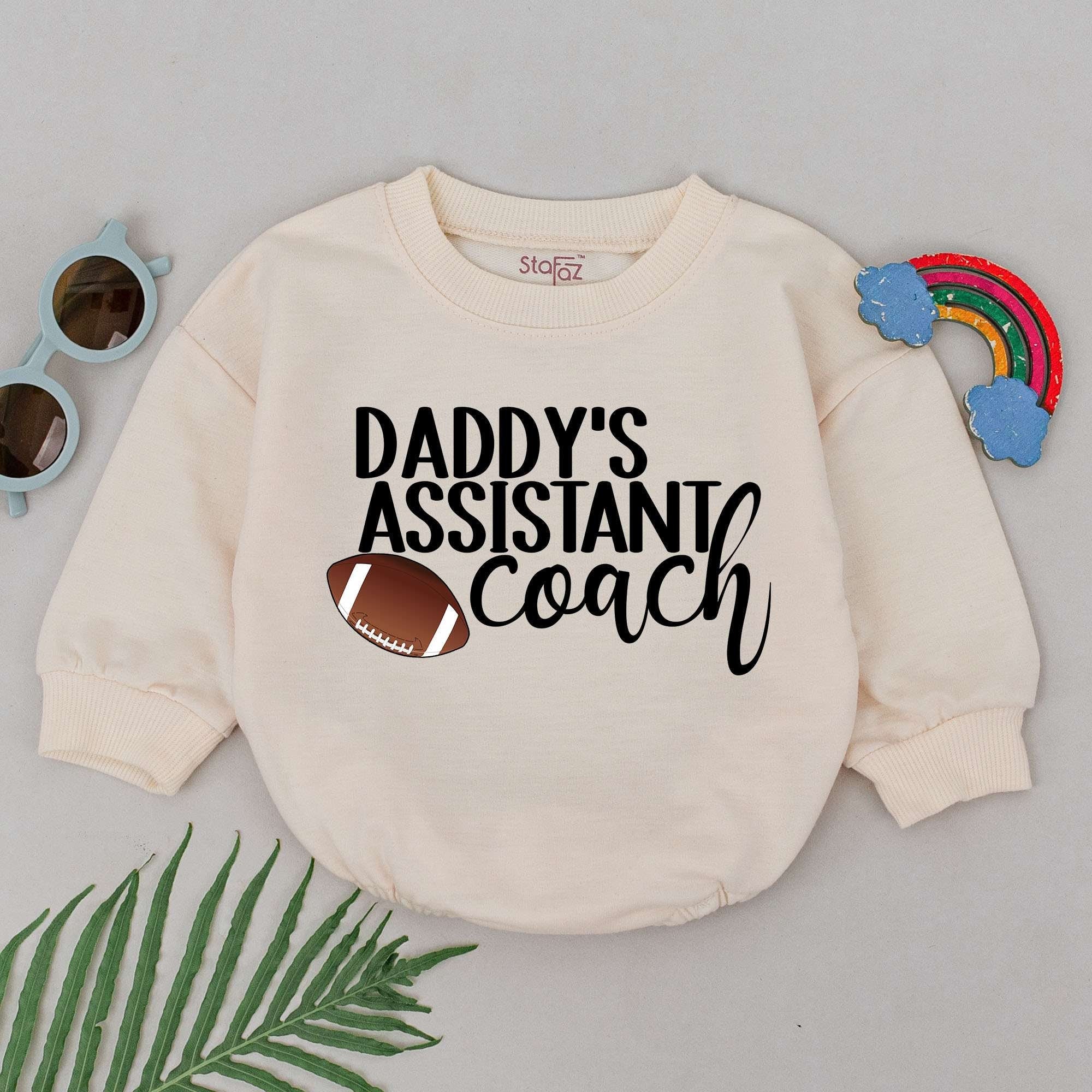 Daddy's Assistant Coach Football Romper Retro Baby Fall Outfit Boys Sporty Bubble Design Comfortable Cotton Playful Theme