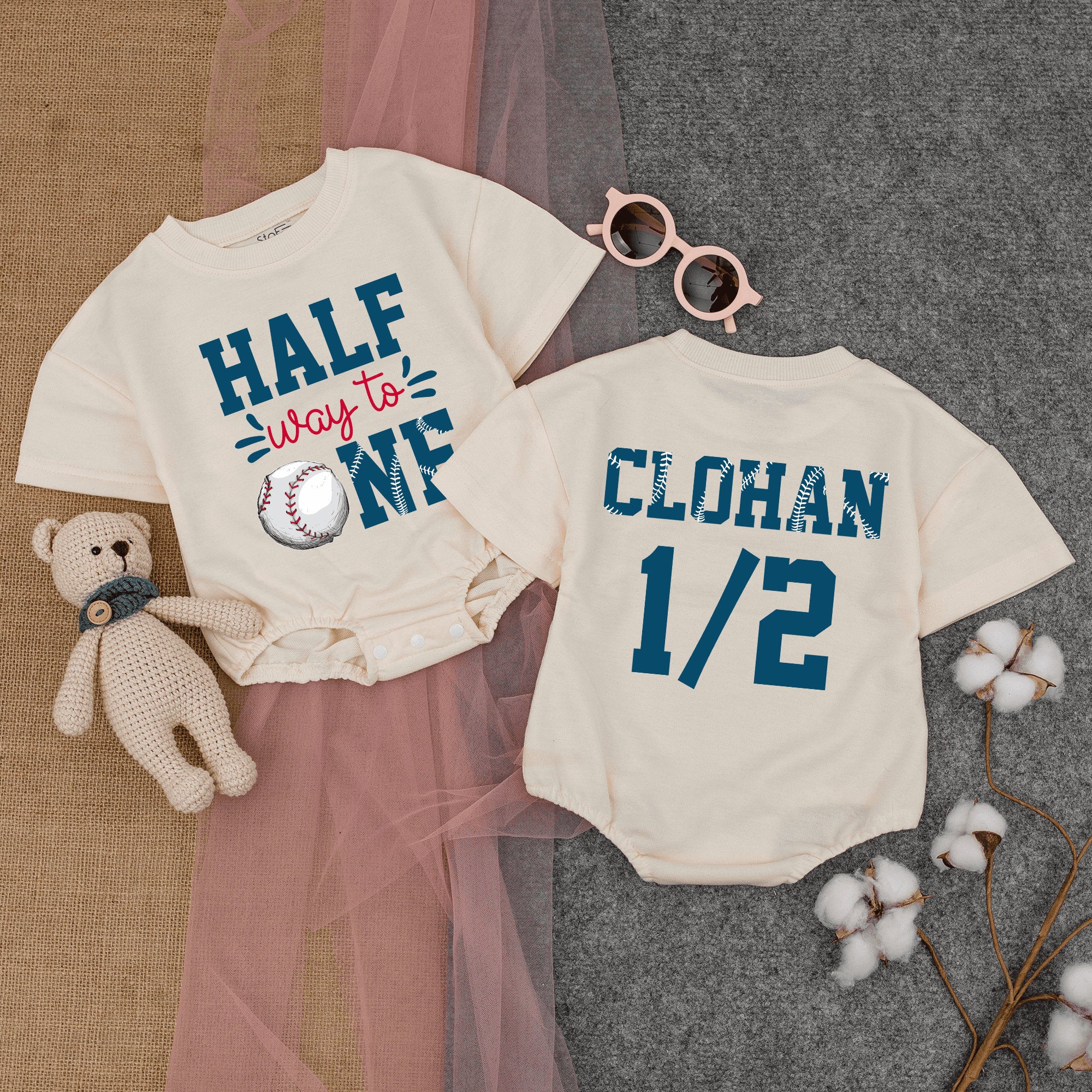 Custom Baseball Halfway to One Romper - Celebrate 6 Months