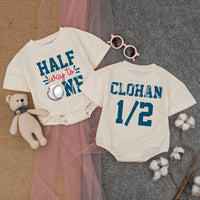 Custom Halfway to One Baseball Romper for Baby's Half Birthday, Soft Cotton Short Sleeve Outfit with Personalized Name, Milestone Gift