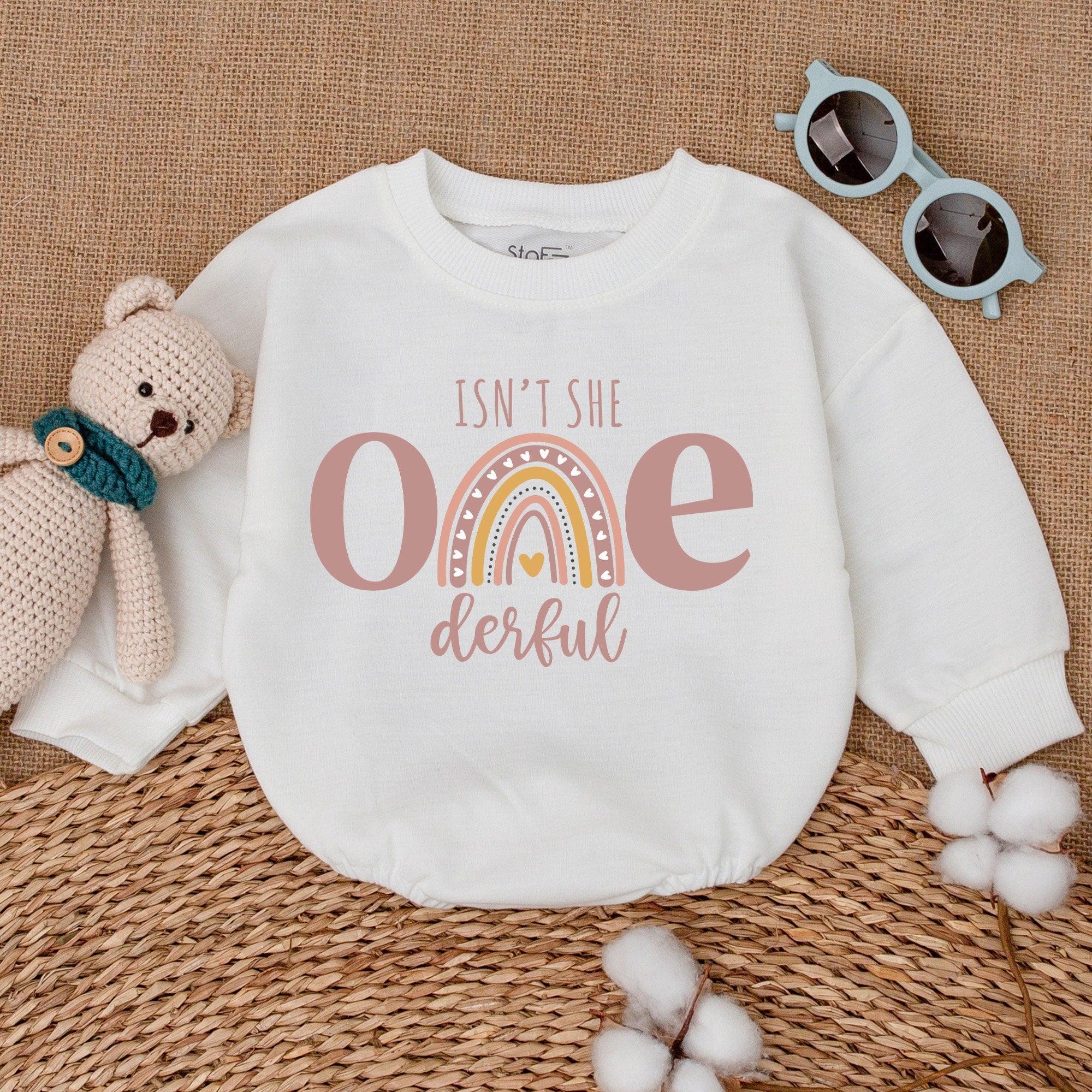 Isn't She ONEderful 1st Birthday Romper Boho Rainbow Baby Girl Outfit Soft Cotton Pastel Colors Perfect Baby Shower Gift