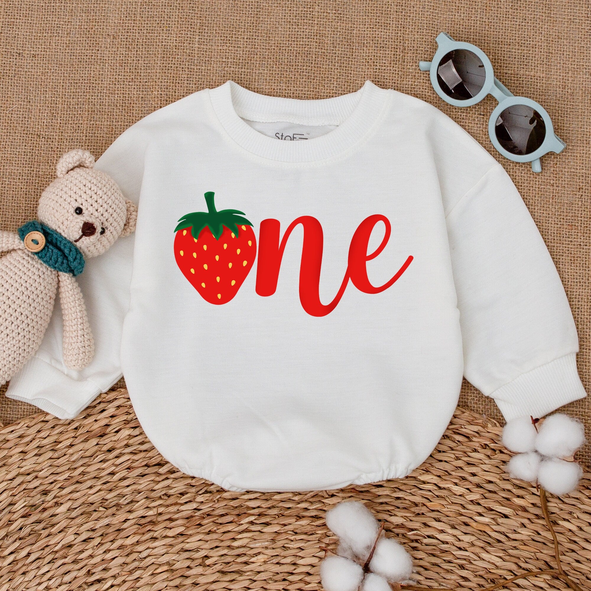 Strawberry Sweet One Baby Girl Romper 1st Birthday Bodysuit Playful Outfit for Smash Cake Celebration Gift Soft Comfortable Cotton