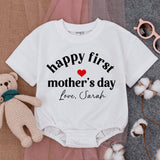 Happy First Mother's Day Baby Romper Personalized Gift Heart Design Soft Cotton Newborn Outfit Custom Love Sarah Short Sleeve