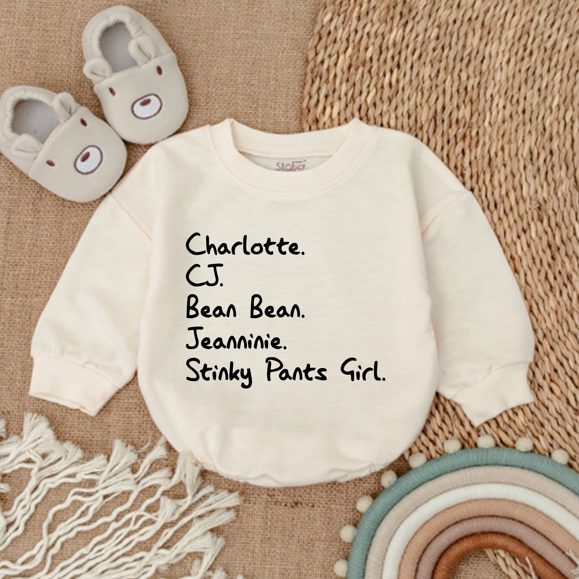 Personalized Baby Romper with Handwritten Nicknames Soft Cotton Newborn Outfit Fun Playful Design Perfect Baby Shower Gift