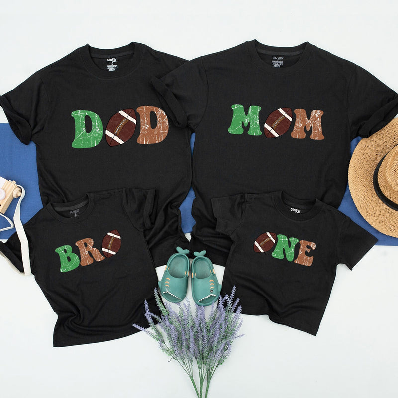 Football Family Matching Shirts Personalized Birthday Outfit Custom Names Sporty 1st Year Down Celebration Soft Cotton Playful Design