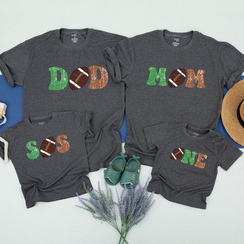 Football Family Matching Shirts Personalized Birthday Outfit Custom Names Sporty 1st Year Down Celebration Soft Cotton Playful Design