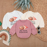 My First Superbowl Baby Romper with Football and Flame Design Newborn Game Day Outfit Fun and Energetic Clothing Gift for Baby Boy Girl