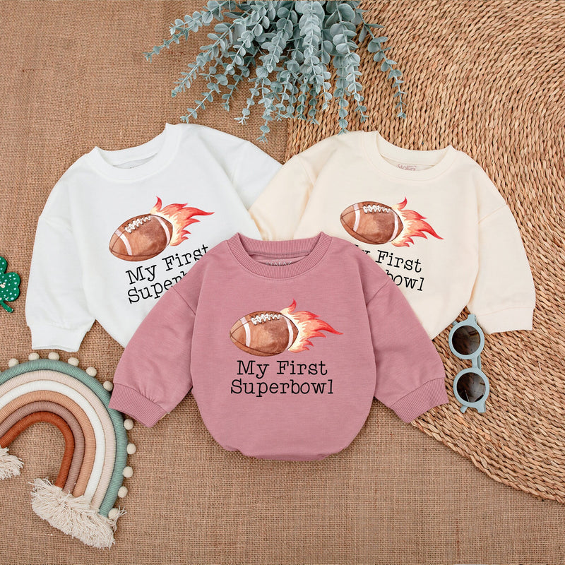 My First Superbowl Baby Romper with Football and Flame Design Newborn Game Day Outfit Fun and Energetic Clothing Gift for Baby Boy Girl