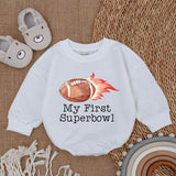 My First Superbowl Baby Romper with Football and Flame Design Newborn Game Day Outfit Fun and Energetic Clothing Gift for Baby Boy Girl