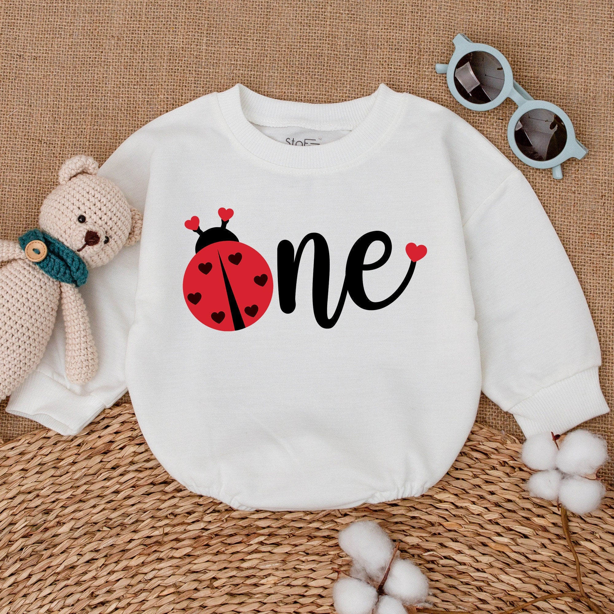 Ladybug First Birthday Romper Baby Girl Outfit Red Black One Bodysuit Soft Cotton Whimsical Design Infant Party Clothes Gift
