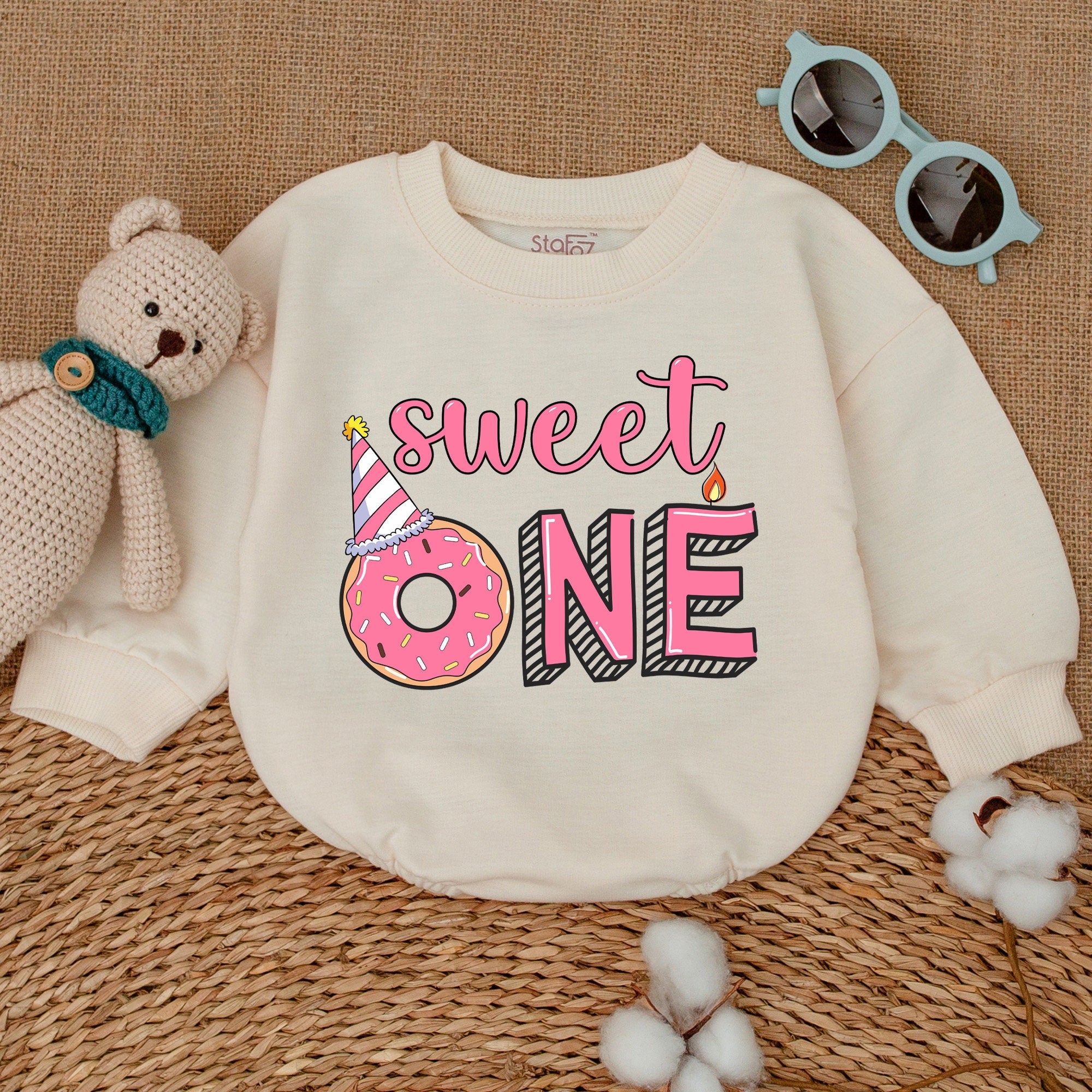 Sweet ONE Donut First Birthday Romper Soft Cotton Baby Girl Party Outfit Smash Cake Celebration Gift