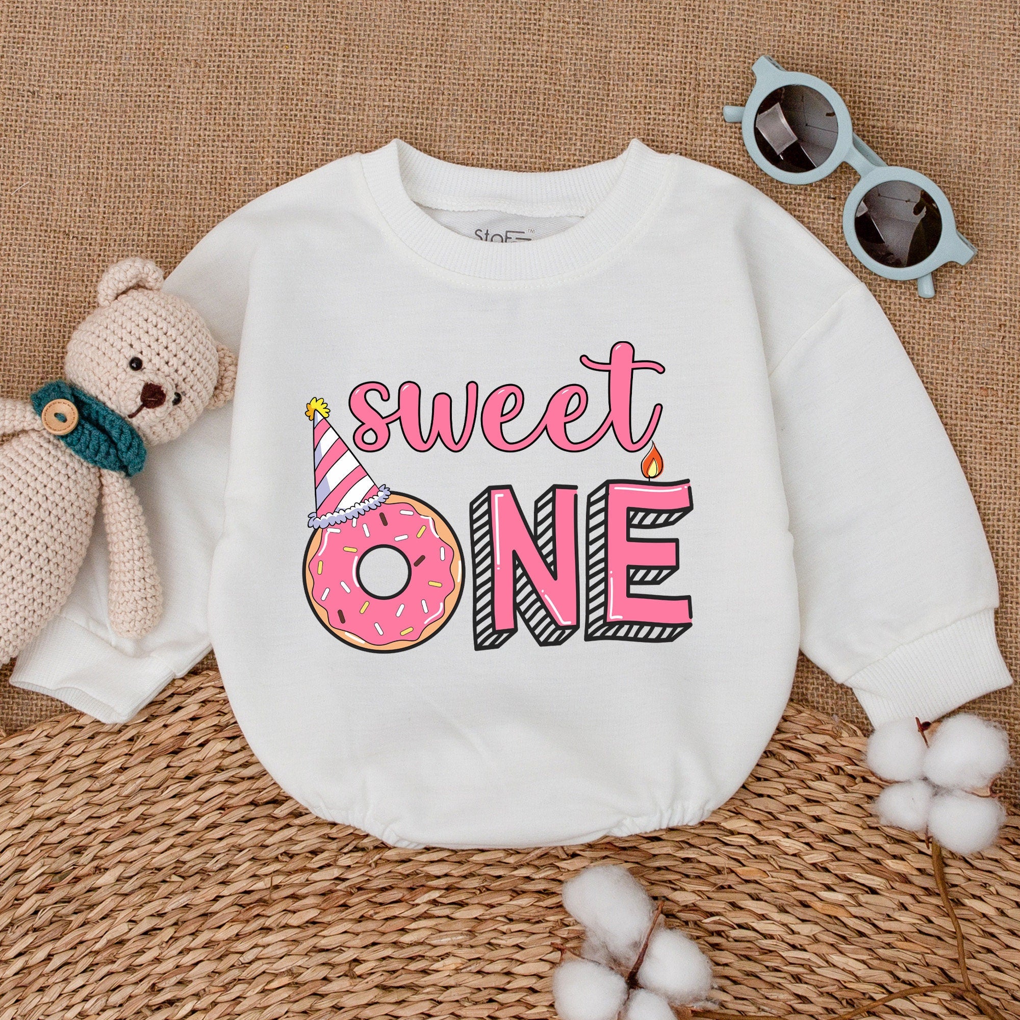 Sweet ONE Donut First Birthday Romper Soft Cotton Baby Girl Party Outfit Smash Cake Celebration Gift