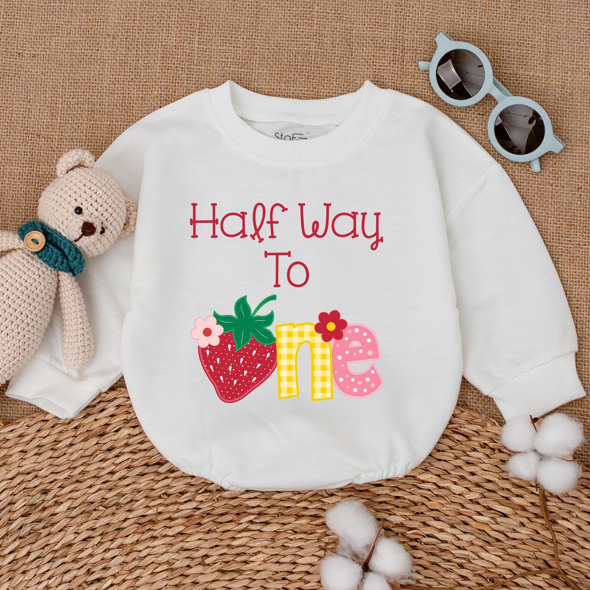 Half Way To One Baby Romper Cheerful Strawberry Design Half Birthday Outfit Soft Cotton Infant Six Month Celebration Gift