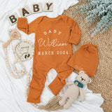Personalized Baby Girl Coming Home Outfit Elegant Vintage Bodysuit Romper Hat Set March 2024 Newborn Gift Custom Name Announcement
